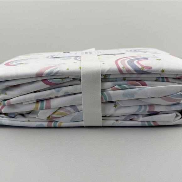 Pottery Barn Kids Rainbow Cloud Organic Sheet Set FULL Cotton Percale NEW - Picture 5 of 7